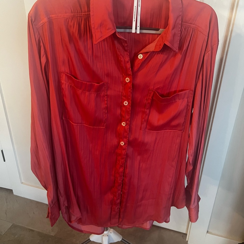 Anthropologie Deep Peach Button-Up Blouse